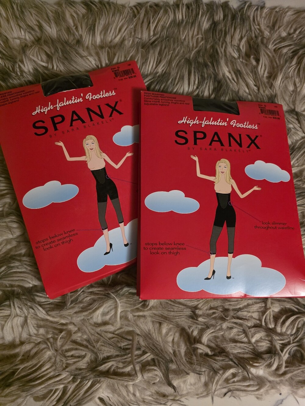 Spanx High Waist Footless Pantyhose, Black, Size D.
